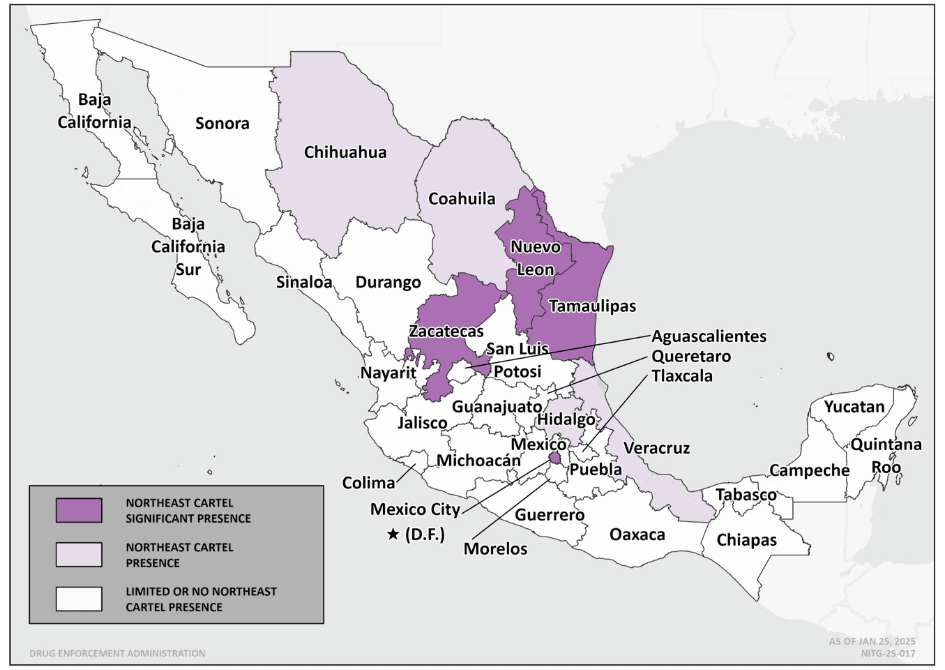 Northeast Cartel Dominant Areas of Operation